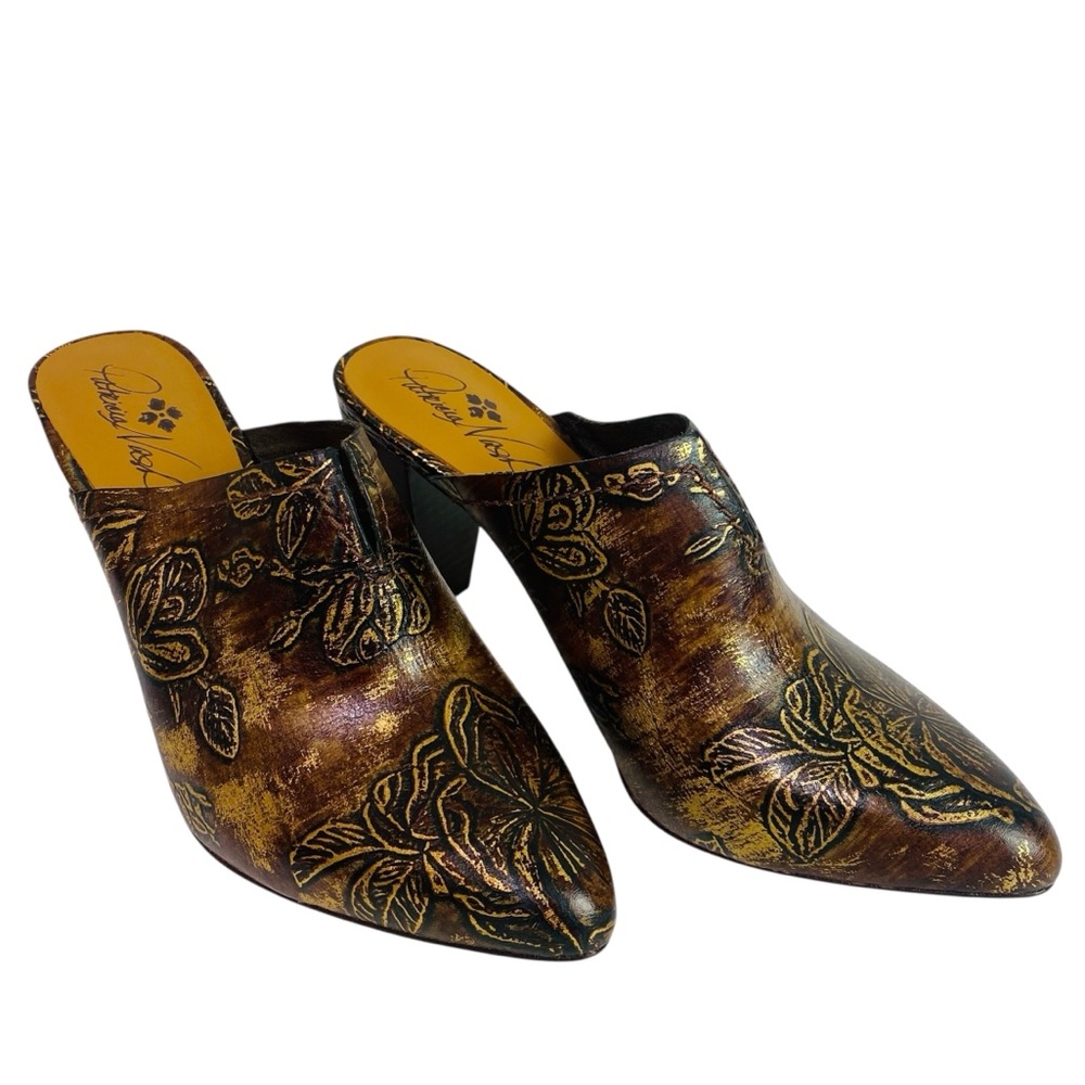 Patricia Nash Brown Floral Mules